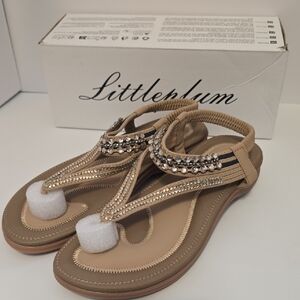 Littleplum Stylish Rhinestone Tan Sandals Sz 10 NEW